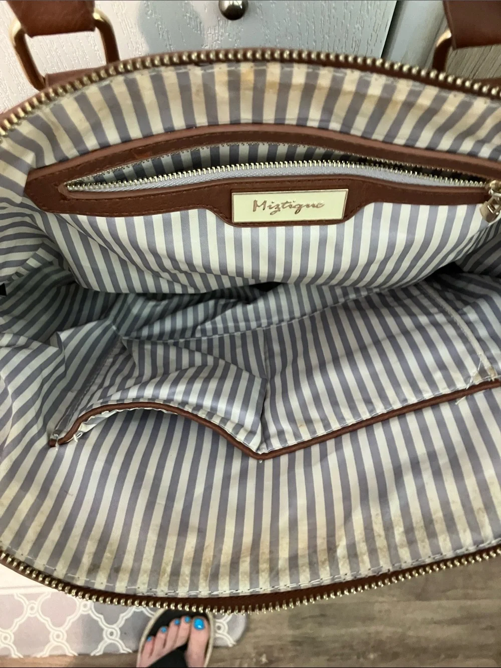 Miztique Brown Woven Front Satchel with Detachable Strap